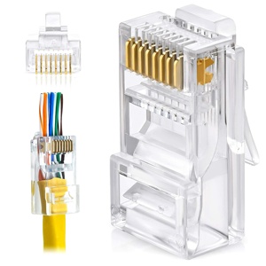 หัวต่อ<span class=keywords><strong>สาย</strong></span>แลน Cat6/<span class=keywords><strong>Cat5e</strong></span> UTP/FTP แบบคริสตัล RJ45 ตัวเมีย ชุบทอง สแตนเลส 8P8C แบบเสียบด้านข้าง - Product Image 1