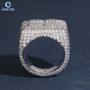 Anillo de Cóctel Geométrico para Hombre, Joyería Fina, Plata 925, Baño de Rodio, Moissanita, Corte Baguette, Engaste Pavé, Estilo Hiphop - Product Image 3