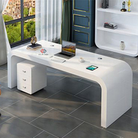 Bureau de direction moderne blanc au design épuré avec plateau en marbre, table d'ordinateur commerciale durable