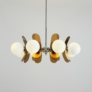 Lustre Bauhaus Magic Bean à 8 lumières, suspension rétro avec pales en <span class=keywords><strong>teck</strong></span> et acrylique, verre blanc pour salon, salle à manger, éclairage moderne - Product Image 1