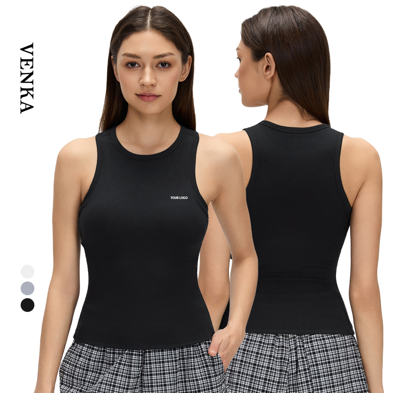 Custom Ladies Activewear Breathable Round Neck Sleeveless Workout Tank Tops for Sports Yoga Fitness Gym Tank Top for Women