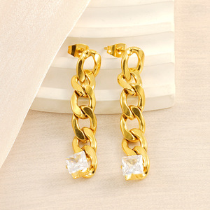 ZOGXIN Cuban Chain Drop Earrings Gold Plated Zirconia Geometric Party Jewelry for Women - Product Image 4
