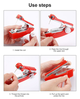 Mini Machines à coudre rouges couture vêtements à main sans fil Machines à coudre portables utiles outils de travail manuel accessoires