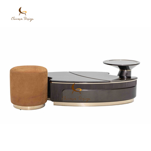<span class=keywords><strong>Tavolino</strong></span> da Caffè Scultoreo Irregolare in Lacca Nera con Base a Doppio Piedistallo Affusolato, Tavolo Centrale di Lusso per Casa e Hotel - Product Image 1