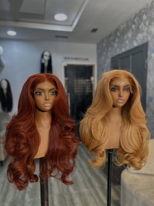 Parrucche Frontali in Pizzo <span class=keywords><strong>Biondo</strong></span> <span class=keywords><strong>Rame</strong></span>/Bisque con Capelli Umani, 100% Capelli Vergini Grezzi, Senza Colla, Ondulati, Pre-Piumati - Product Image 1