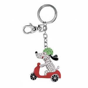 Portachiavi con Cane di Cristallo su Scooter Verde Bianco Rosso Accessorio per Chiavi Auto - Product Image 2