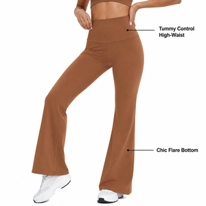 Conjunto de Yoga Premium para Mujer en Color Marrón Caramelo con Top Deportivo y Pantalones de Cintura Alta con Corte Acampanado para Fitness Profesional - Product Image 2