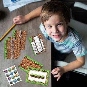การ์ดเชิญวันเกิดธีม Minecraft แบบกำหนดเอง พร้อมซองจดหมายและชุดสติกเกอร์ พิมพ์ดิจิทัลภาษาฝรั่งเศส ผิวด้าน - Product Image 2