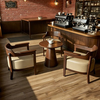 Ensemble table et chaises vintage en bois massif pour café, salon de thé, hôtel, salon - Mobilier commercial écologique avec sièges en cuir