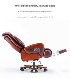 Sedia Direzionale Girevole in Pelle Stile Moderno, Regolabile in Altezza, in Legno Massello, Ideale per Uffici - Offerta Speciale - Product Image 2