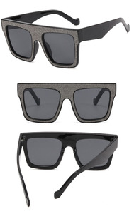 แฟชั่นแบรนด์หรูแว่นกันแดดทรงสี่เหลี่ยมขนาดใหญ่ผู้ชายผู้หญิงวินเทจกรอบพลาสติกเพชรหนึ่งเลนส์แว่นกันแดด UV400 - Product Image 4