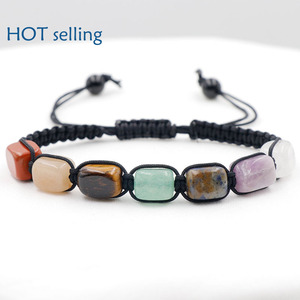 Natural siete pulso piedra tejida chakra cristal natural yoga joyería pulsera recta - Product Image 6