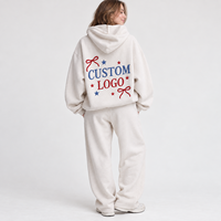 Ensemble 2 pièces surdimensionné personnalisé pour femme : sweat à capuche brodé au dos avec logo personnalisé et pantalon de survêtement large – Survêtement décontracté et sportif