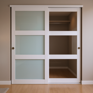 Porte de placard coulissante 72x80 pouces en verre dépoli 3 vitres, bois massif, étanche, design contemporain - Product Image 3