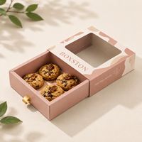 Boîte en carton personnalisée avec languette à ruban pour biscuits, chocolats, et emballage à emporter pour coupes de sauce, avec fenêtre transparente