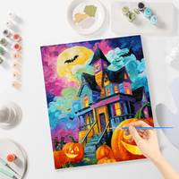 CHENISTORY Peinture par numéros DIY, thème Halloween : Citrouille et Château, pour adultes, cadeau DIY