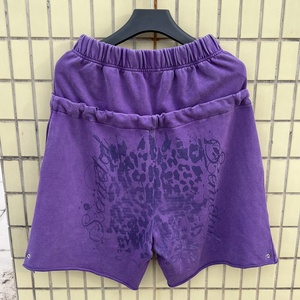 SEMETAL <span class=keywords><strong>Short</strong></span> de survêtement personnalisé imprimé, bords bruts, double taille, en molleton bouclette 100% coton, délavé à l'acide, pour homme - Product Image 2