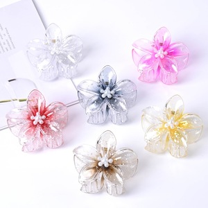 Venta al por mayor de pinzas para el pelo de las mujeres accesorios Hawaii dulce colorido brillo Clips transparente pequeña flor de plástico pinza para el pelo - Product Image 4