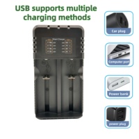 Cargador de Baterías Universal de Doble Bahía para Baterías de Iones de Litio 18650 21700 de 3.7V 4.2V, Base de Carga Inteligente con Entrada Tipo C, Banco de Energía, Micrófono, Cámara