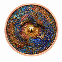 Pièce de monnaie en cuivre Oeil de Soleil Phénix 5 AVDP oz .999 Fine 3D Haute Relief Couleur UV Art Solaire Mythique Oiseau de Feu Pièce Ronde en Cuivre