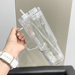 Copo Tumbler de Plástico 40oz com Globo de Neve e Furo Pré-perfurado, Copos de Acrílico Transparente com Globo de Neve, Garrafa Tumbler de Parede Dupla com Alça e Tampa - Product Image 5