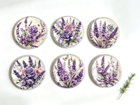 Alas Panci Keramik Bulat yang Dapat Disesuaikan, Motif Kupu-kupu Mawar Ungu Lavender Cat Air Tahan Panas Grosir