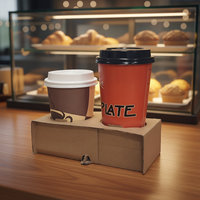 Plateau en papier écologique personnalisé en gros pour le café, le thé au lait, l'emballage à emporter, carton ondulé, porte-gobelet en papier