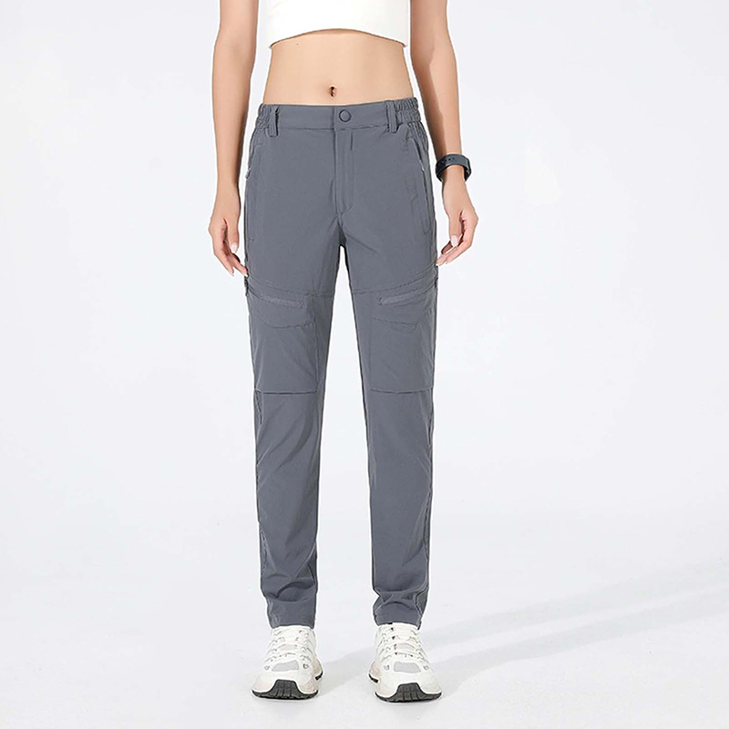 Pantaloni da viaggio grigi da donna resistenti all'acqua ad asciugatura rapida