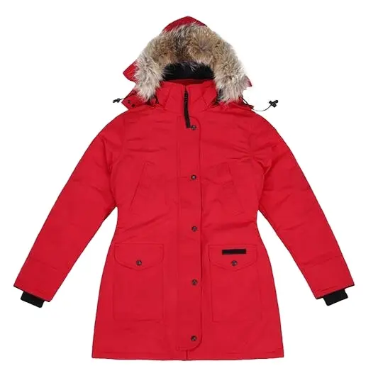 Canadá casaco feminino com babado, jaqueta tipo parca com capuz removível, original, à prova de vento, quente para o inverno