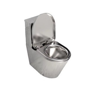WC en acier inoxydable avec réservoir encastré, double chasse, design ovale, accessoire de salle de bain minimaliste, installation au sol - Product Image 2