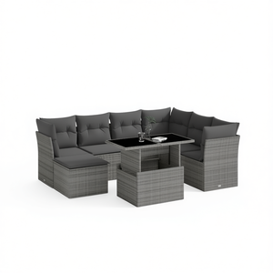 Conjunto de Sofás de Jardín Grises de 6 Plazas, Muebles de Ratán para Exteriores Resistentes a la Intemperie, Diseño Contemporáneo - Product Image 1