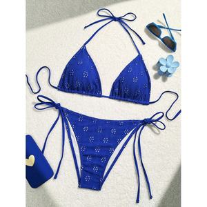 Bikini de mujer madura con cuello en V y cordones, estampado floral, de cintura alta, dos piezas, venta al por mayor - Product Image 3