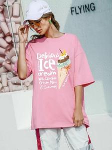 Maglietta estiva Casual O collo a tracolla a maniche corte con stampa gelato con grafica oversize da <span class=keywords><strong>donna</strong></span> - Product Image 4