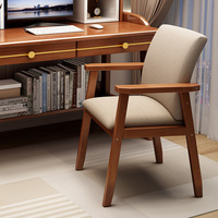 Chaise de salle à manger moderne en bois massif avec siège et accoudoirs rembourrés, chaise d'appoint nordique pour salle à manger, bureau et chambre, cuisine