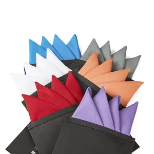 Cuyino Hanky Supplier Men's Pre-Folded Pocket Squares On Card Board Holder Solid Triangles Suit Handkerchief
