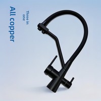 Robinet de cuisine moderne minimaliste à trois fonctions avec noyau en cuivre, double poignée, cartouche céramique, eau chaude/froide, bec orientable omnidirectionnel