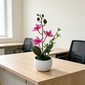 Plante artificielle Phalaenopsis Orchid Bonsai à 3 fleurs avec pot en caoutchouc souple, pot de fleurs décoratif de bureau, 24,5 cm de haut - Product Image 3