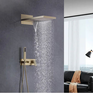 Sistema <span class=keywords><strong>de</strong></span> Grifería <span class=keywords><strong>de</strong></span> <span class=keywords><strong>Ducha</strong></span> <span class=keywords><strong>de</strong></span> Lluvia Moderno Cromado Empotrado en la Pared para Uso Exterior y en Villas, Construcción <span class=keywords><strong>de</strong></span> Latón con 3 Manijas - Product Image 2