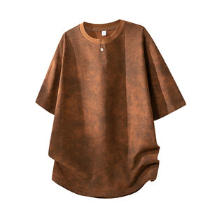 T-shirt Henley à manches courtes pour <span class=keywords><strong>homme</strong></span>, coupe ample et confortable, respirant, col rond, style minimaliste, tie-dye, avec logo personnalisé OEM - Product Image 4