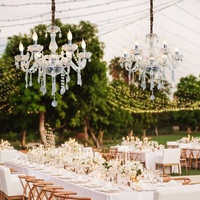 Lustre moderne en cristal pour mariage et fête, 6 prises E14, corps chromé, suspension en verre transparent