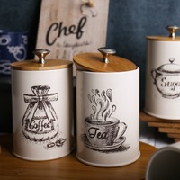Jeu de 3 bocaux cylindriques en métal blanc hermétique pour grains de café avec couvercle en bois