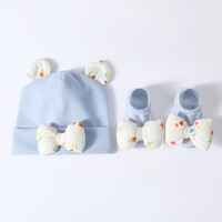 Conjunto de Gorro y Calcetines para Bebé Recién Nacido, Diseño de Lazo, Color Sólido, Algodón y Poliéster