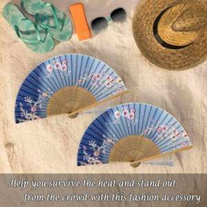 พัดไม้ไผ่พับได้ลายแกะสลักผ้าไหมสไตล์งานฝีมือพื้นบ้าน สำหรับงานปาร์ตี้ งานแต่งงาน ของขวัญ ตกแต่งผนัง - Product Image 2