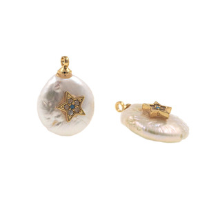Ramo de Dijes de Perlas Barrocas con Iconos Dorados |   Perlas de Agua Dulce con Motivos de Circonio y Baño de Oro de 18K para la Creación de Joyería DIY - Product Image 6