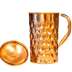 Pichet à eau en cuivre forgé à la main, vintage, texturé nid d'abeille, en métal pur massif - Product Image 1