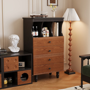 Vintage Style Solid Wood Four <b>Drawer</b> Chest With Storage Bedroom Dresser Cabinet - Product Image 1