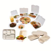 Grand contenant jetable de 32 oz à 4 compartiments, étanche, pour restauration rapide, emballage à emporter, sushi, bagasse de canne à sucre, bento, burger