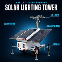 Tour d'éclairage mobile solaire à levage hydraulique, 1300W LED, montée sur remorque, pour travaux de construction en extérieur