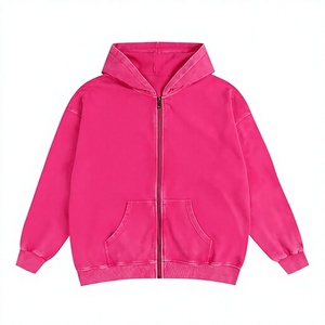 <b>Pink</b> Crop Hoodie Zip-Up Fleece <b>Men</b> Casual Acid Wash Angel Print Hooded <b>Sweatshirt</b> Autumn Oversized Fit 100% Cotton Discharge - Product Image 2