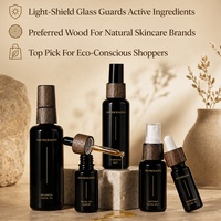 YAN Packaging Premium - Juego de Botellas de Vidrio Negro Original de 10 ml, 20 ml y 30 ml con Gotero y Pulverizador de Madera de Café para Aceite Facial Hidratante